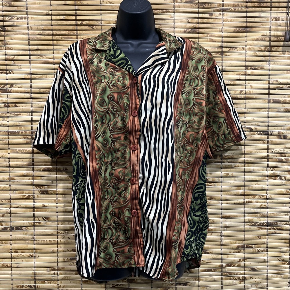 TAG Women L Vtg‎ Zebra Animal Print Button Up Shirt Maximalist Eclectic Festival